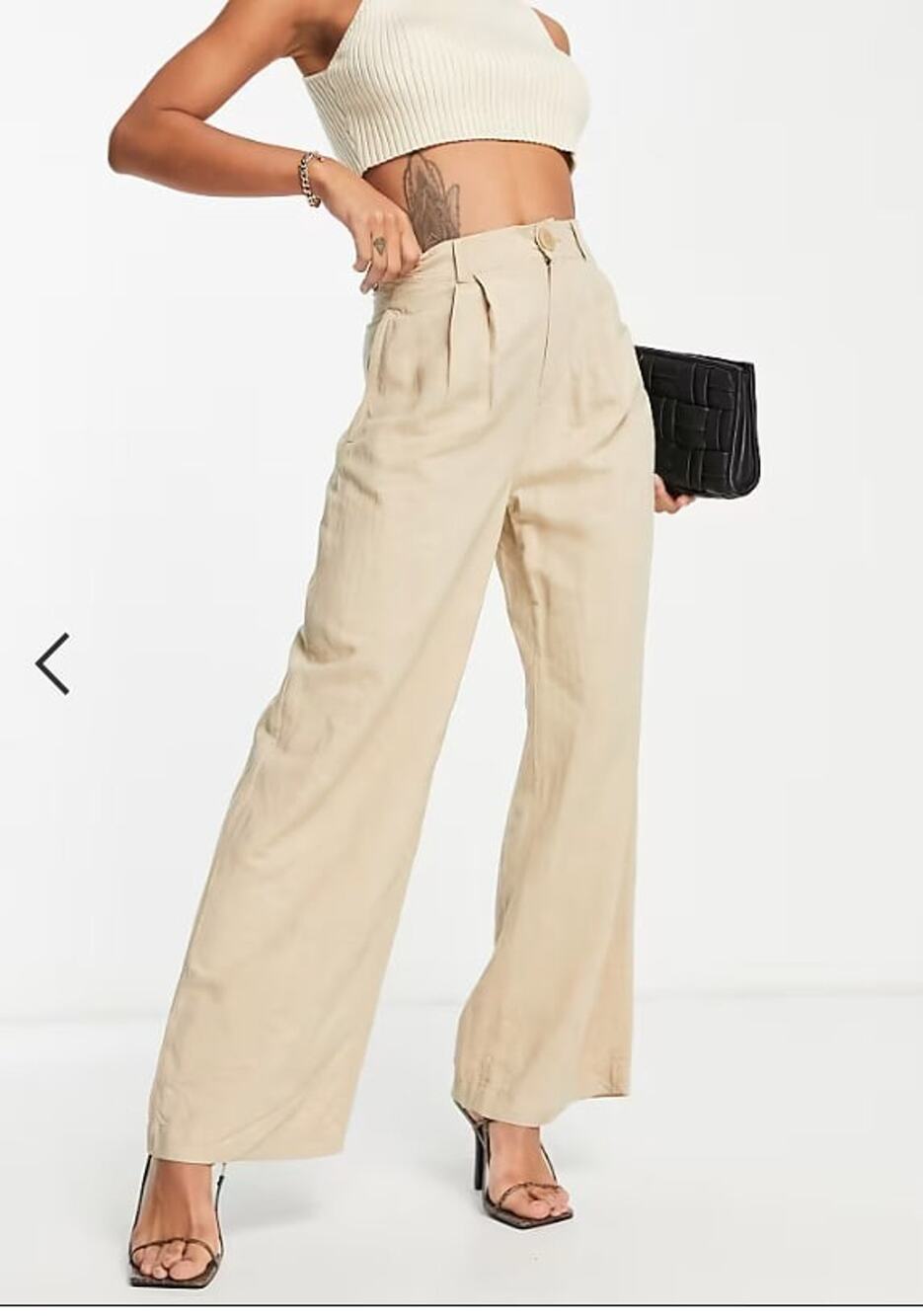 & Other Stories wide leg trousers pants Y2K pleat front in beige linen A009795